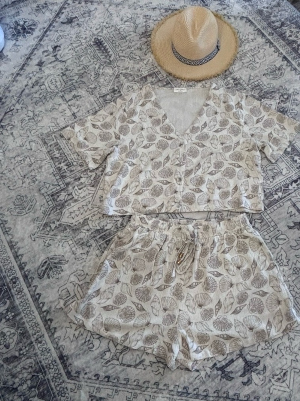 Cream Seashell Print Women's Short  Set